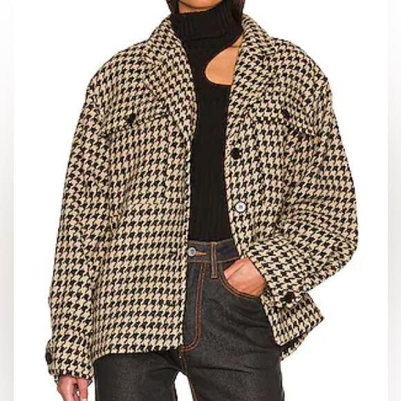 Anine Bing Flynn Houndstooth Jacket Black White Brown Blazer Shacket - Picture 2 of 8